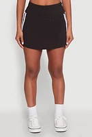 Womens High Waist Varsity Stripe Skort, Black, Size L