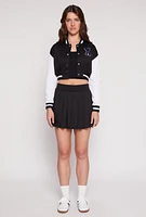 Womens Chenille A Initial Cropped Varsity Jacket,