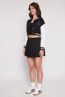 Womens Chenille A Initial Cropped Varsity Jacket,
