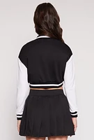 Womens Chenille A Initial Cropped Varsity Jacket,
