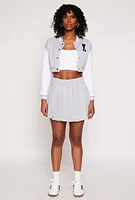 Womens Chenille A Initial Cropped Varsity Jacket,