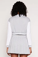 Womens Chenille A Initial Cropped Varsity Jacket,