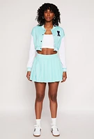 Womens Chenille A Initial Cropped Varsity Jacket,