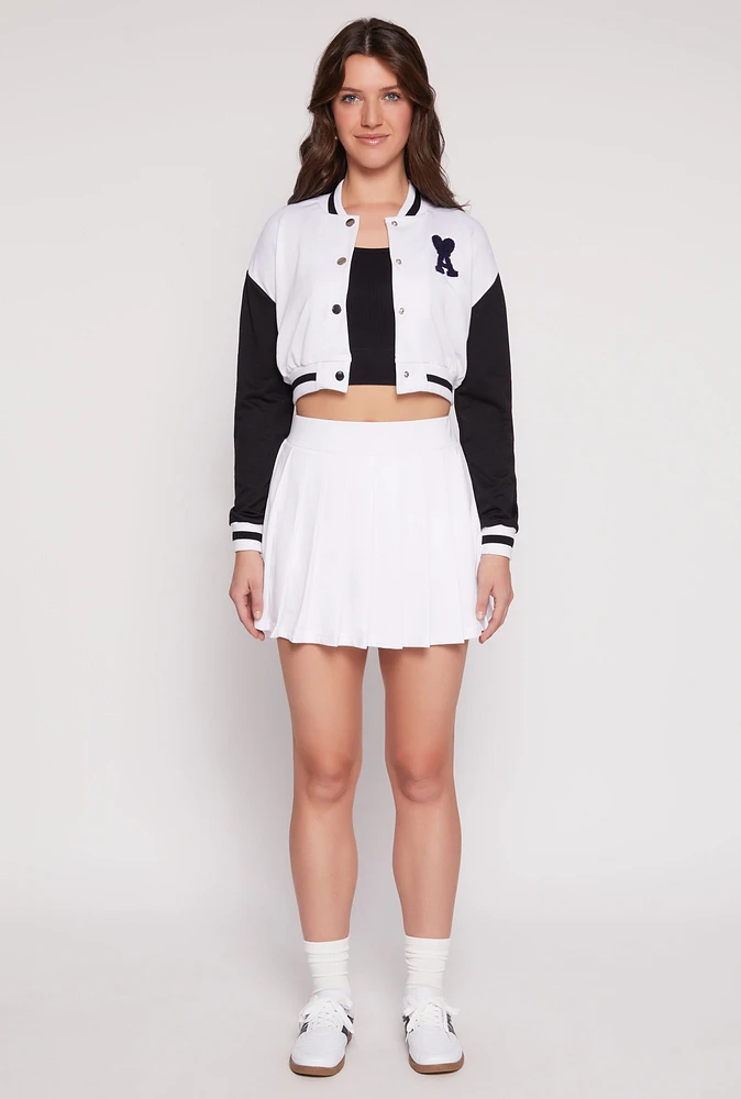 Womens French Terry High Waisted Pleated Skort, White, Size M