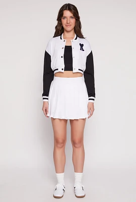 Womens French Terry High Waisted Pleated Skort, White, Size M