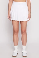 Womens French Terry High Waisted Pleated Skort, White, Size M