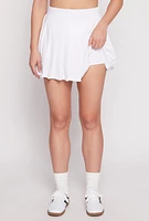 Womens French Terry High Waisted Pleated Skort, White, Size M