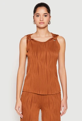 Womens Textured Knit Scoop Neck Blouse, Brown, Size M