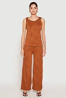 Womens Textured Knit Scoop Neck Blouse, Brown, Size M