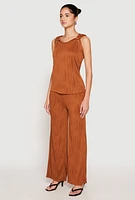 Womens Textured Knit Scoop Neck Blouse, Brown, Size M
