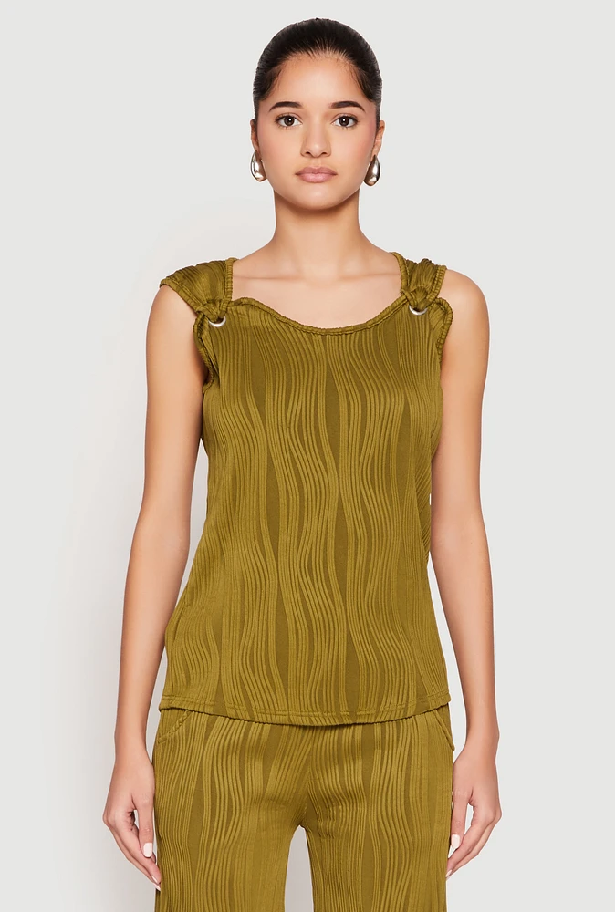 Womens Textured Knit Scoop Neck Blouse, Green, Size L