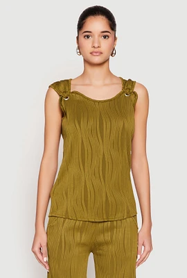 Womens Textured Knit Scoop Neck Blouse, Green,