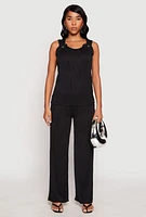 Womens Textured Knit Pull On Wide Leg Pants, XL