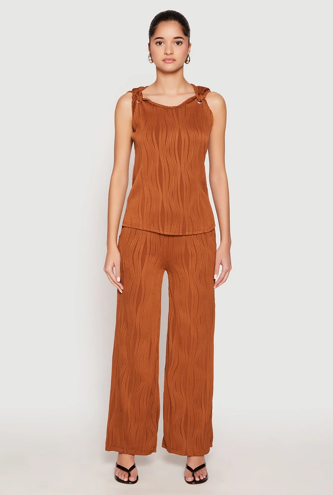 Womens Textured Knit Pull On Wide Leg Pants,