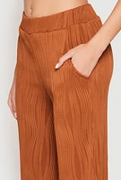 Womens Textured Knit Pull On Wide Leg Pants,