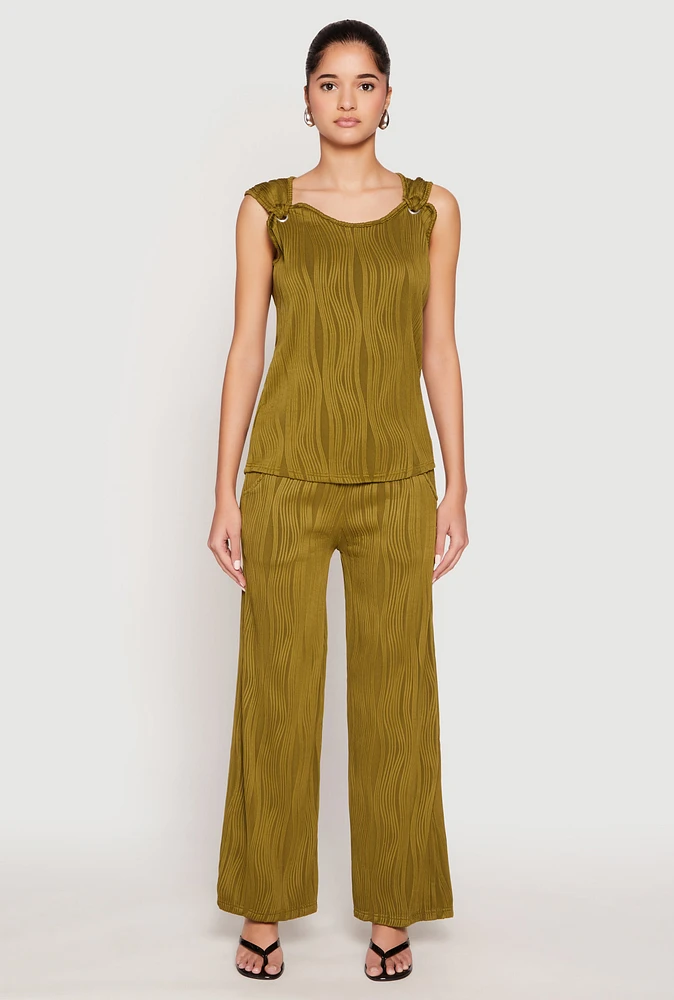 Womens Textured Knit Pull On Wide Leg Pants, Green, Size M