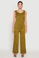 Womens Textured Knit Pull On Wide Leg Pants, Green, Size M