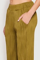 Womens Textured Knit Pull On Wide Leg Pants, Green, Size M