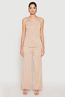 Womens Textured Knit Pull On Wide Leg Pants, Khaki, Size L