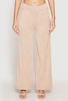 Womens Textured Knit Pull On Wide Leg Pants, Khaki,