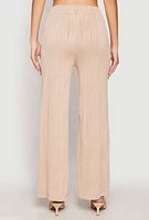 Womens Textured Knit Pull On Wide Leg Pants, Khaki,