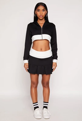 Womens Two Toned Waistband Pleated Micro Skirt,