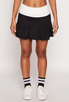 Womens Two Toned Waistband Pleated Micro Skirt,