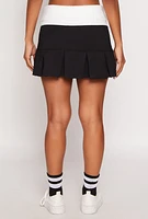 Womens Two Toned Waistband Pleated Micro Skirt,