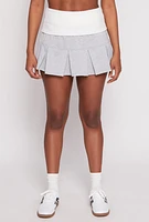 Womens Two Toned Waistband Pleated Micro Skirt, Grey, Size XL