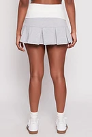 Womens Two Toned Waistband Pleated Micro Skirt, Grey, Size M