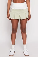 Womens Two Toned Waistband Pleated Micro Skirt, M