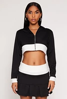 Womens Two Toned Trim Cropped Hooded Sweatshirt, Black, Size S