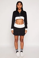 Womens Two Toned Trim Cropped Hooded Sweatshirt,
