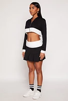 Womens Two Toned Trim Cropped Hooded Sweatshirt,