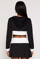 Womens Two Toned Trim Cropped Hooded Sweatshirt,