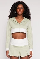 Womens Two Toned Trim Cropped Hooded Sweatshirt, Green, Size XL