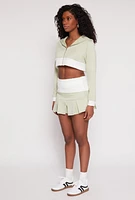 Womens Two Toned Trim Cropped Hooded Sweatshirt, Green, Size XL