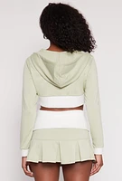 Womens Two Toned Trim Cropped Hooded Sweatshirt, Green, Size XL