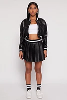 Womens Faux Leather Cropped Bomber Jacket, Black,