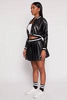 Womens Faux Leather Cropped Bomber Jacket, Black,