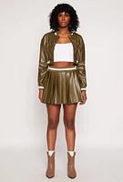Womens Faux Leather Cropped Bomber Jacket, Green, Size M