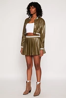 Womens Faux Leather Cropped Bomber Jacket, Green, Size M