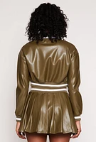 Womens Faux Leather Cropped Bomber Jacket, Green, Size M