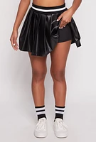 Womens Faux Leather Varsity Stripe Pleated Skort, Black, Size S