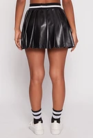 Womens Faux Leather Varsity Stripe Pleated Skort,