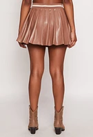 Womens Faux Leather Varsity Stripe Pleated Skort, Brown, Size XL