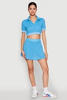 Womens Textured Knit Johnny Collar Crop Top,