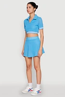 Womens Textured Knit Johnny Collar Crop Top,