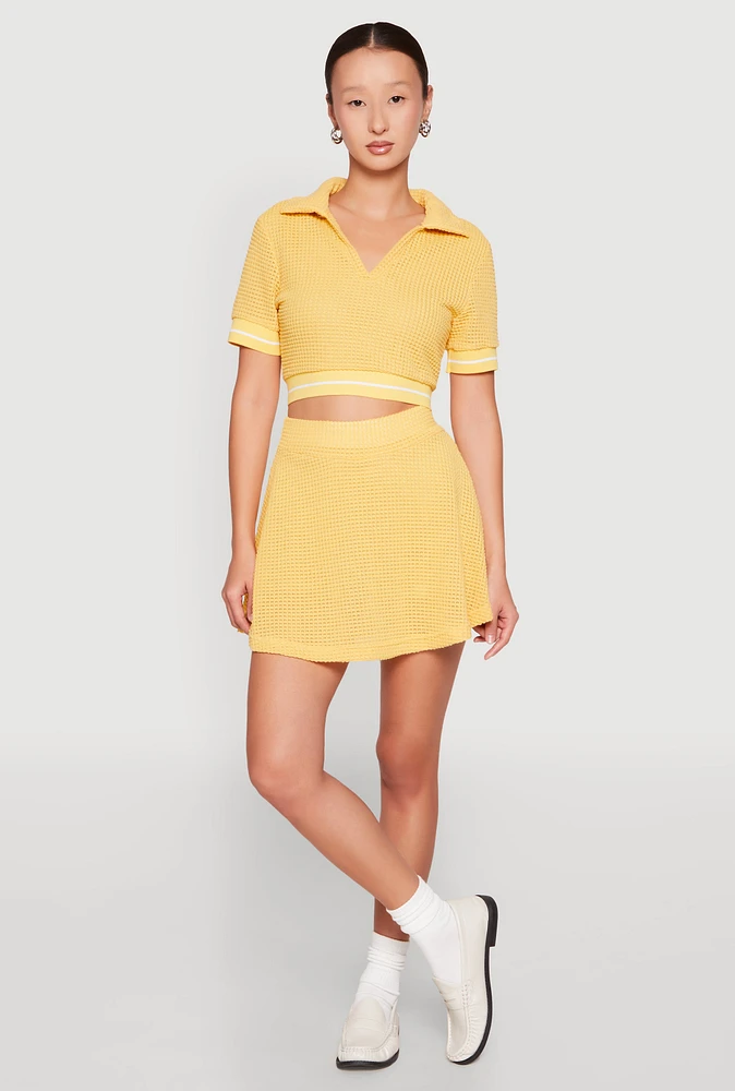 Womens Textured Knit Mini Skort, Yellow, Size XL