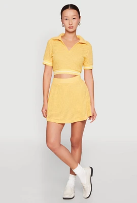 Womens Textured Knit Mini Skort, Yellow, Size XL